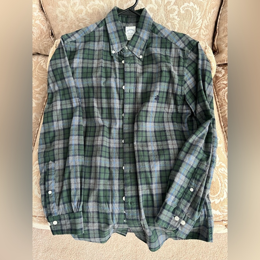 Brooks Brothers Green and Blue Plaid Shirt Regent Fit. Size Small